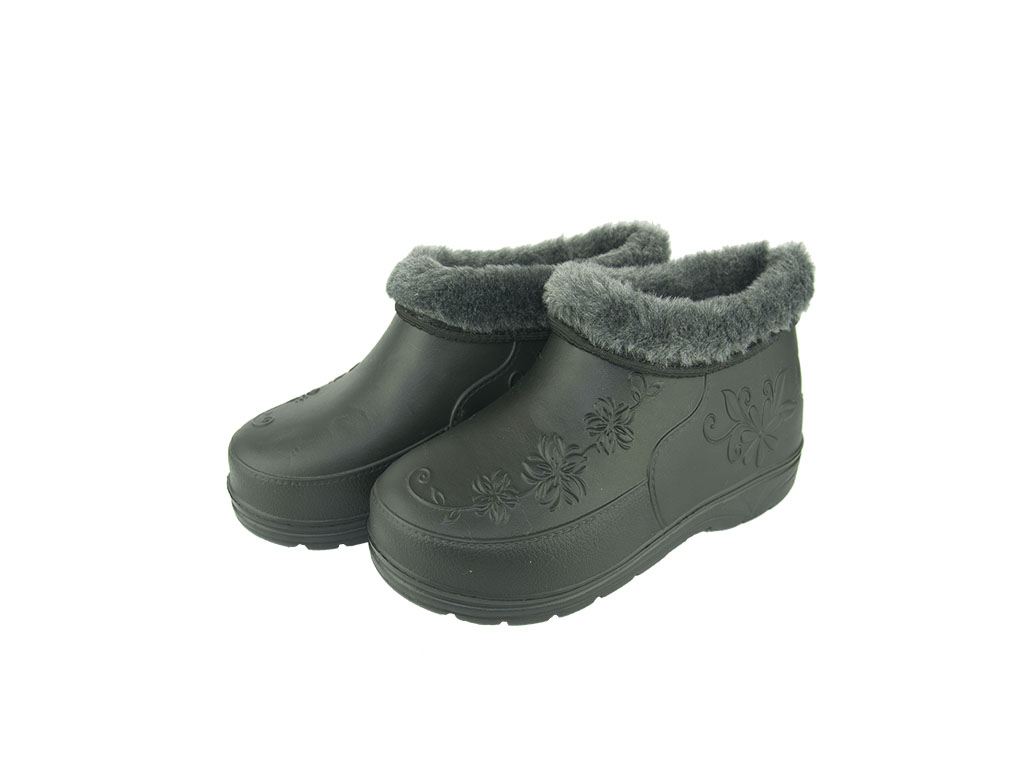 Женские зимние галоши цветок черные